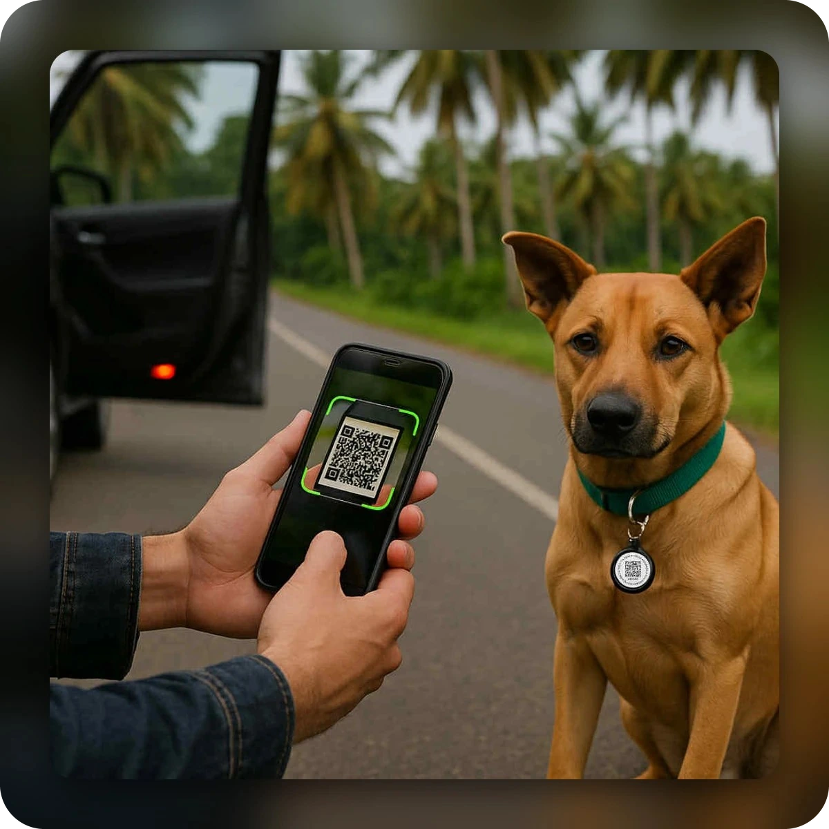 Une personne scanne le médaillon d'un chien trouvé au bord de la route