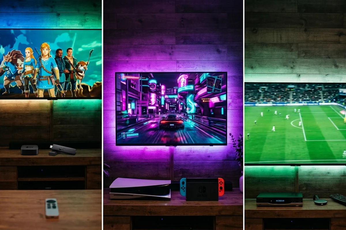 Rétroéclairage LED synchronisé avec un dessin animé, un jeu vidéo et un match de football