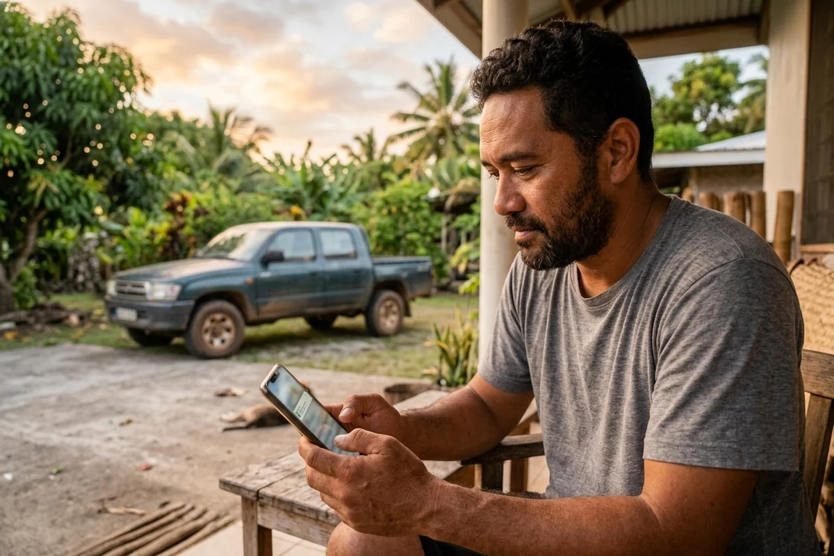 Propriétaire qui reçoit une alerte du traceur GPS sur son téléphone, sur sa terrasse